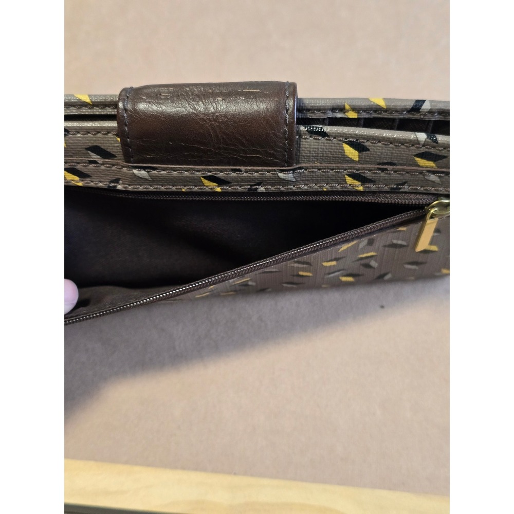 Fossil‎ Grey Geometric Print Slim Bifold Wallet Yellow Diamond Snap Closure - Picture 8 of 11